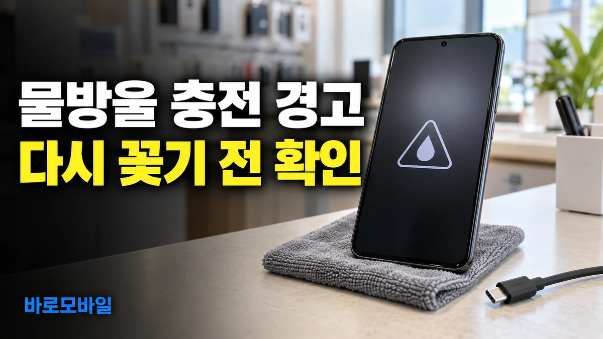 갤럭시 업무폰에 물방울 경고가 뜰 때, 충전선을 다시 꽂기 전 확인